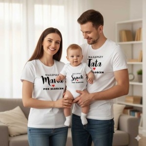 zestaw body niemowlęce, koszulka damska i męska - najlepsza mama pod słońcem, najlepszy tata pod słońcem, najlepszy synek pod słońcem.