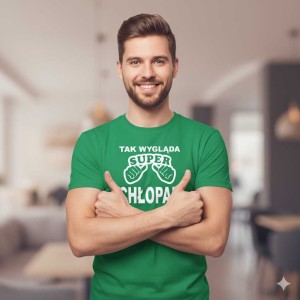 Męska koszulka - Tak wygląda super chłopak | prezent dla niego na dzień chłopaka, urodziny, święta, Mikołaj. Dostępne wszystkie rozmiary S, M, L, XL, XXL, XXXL, XXXXL. Zapraszamy do zakupu.
