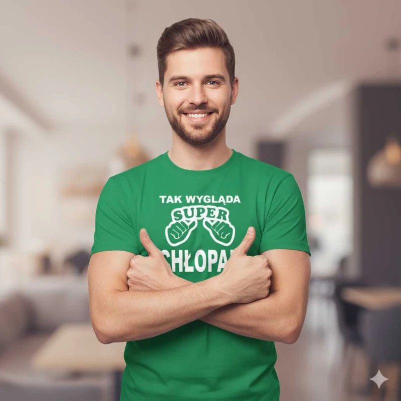 Męska koszulka - Tak wygląda super chłopak | prezent dla niego na dzień chłopaka, urodziny, święta, Mikołaj. Dostępne wszystkie rozmiary S, M, L, XL, XXL, XXXL, XXXXL. Zapraszamy do zakupu.