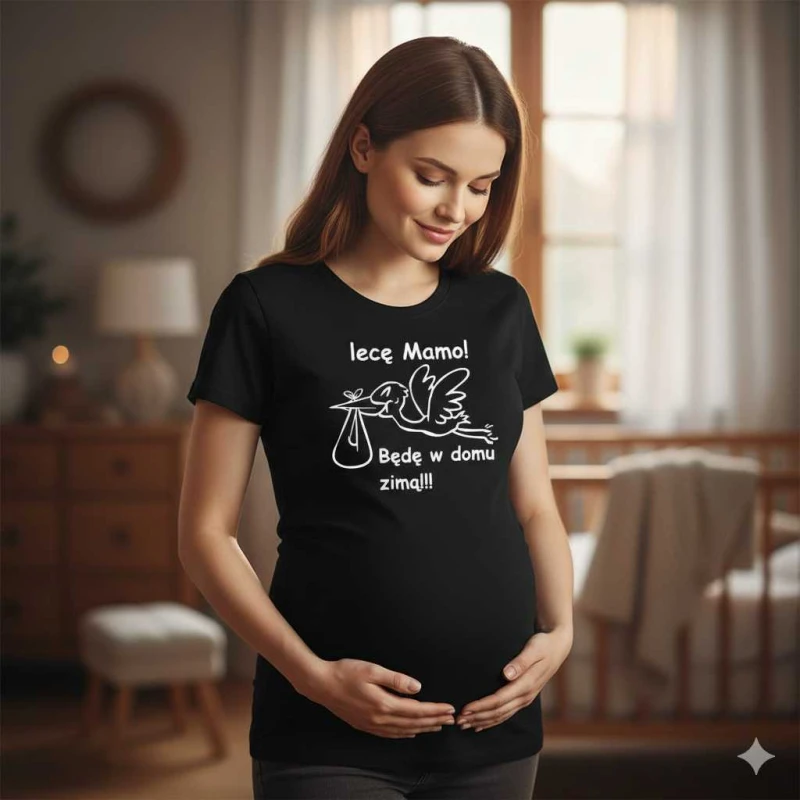 Damska koszulka taliowana - Lecę mamo, będę w domu zimą.jpg