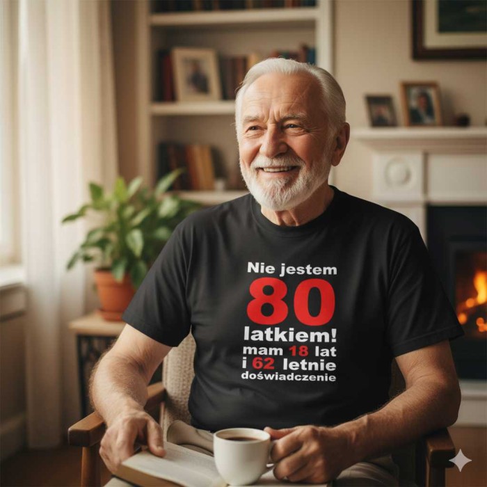 Męska koszulka - nie jestem 80 latkiem mam 18 lat i 62 lata doświadczenia prezent na urodziny.jpg