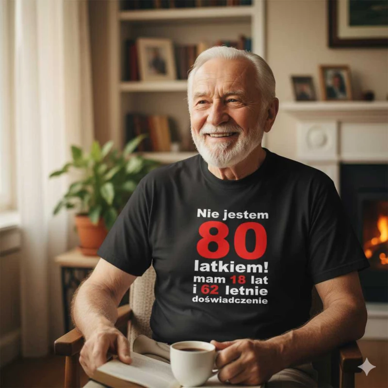 Męska koszulka - nie jestem 80 latkiem mam 18 lat i 62 lata doświadczenia prezent na urodziny.jpg