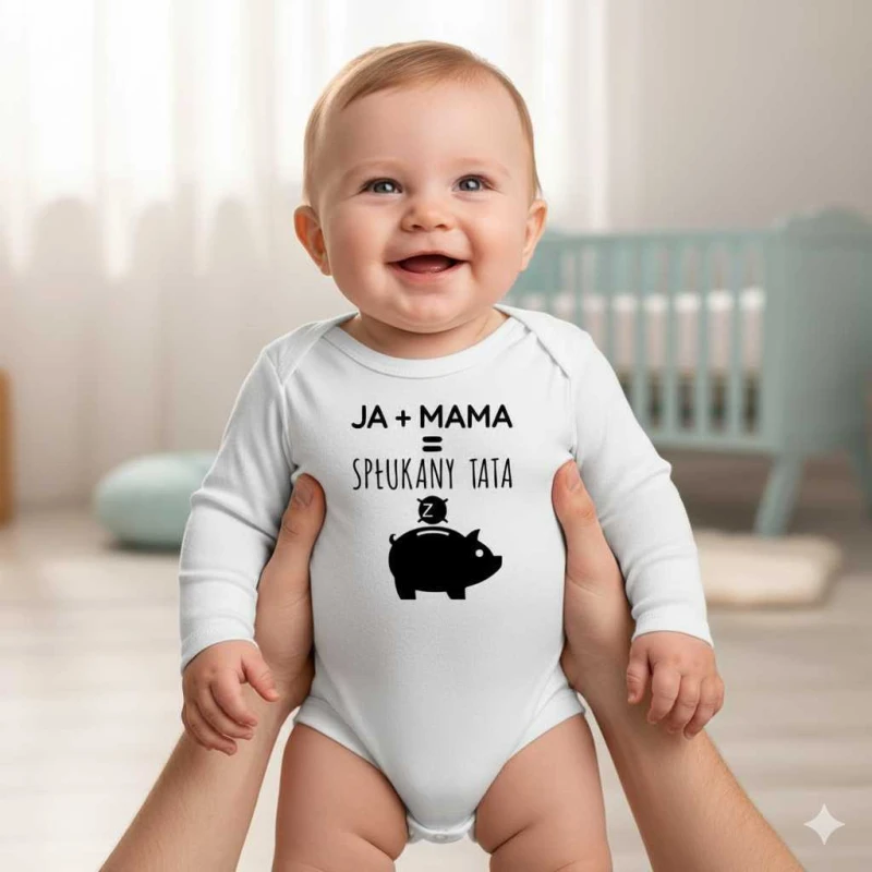Białe Dziecięce body z dł. rękawem - ja plus mama = spłukany tata .jpg