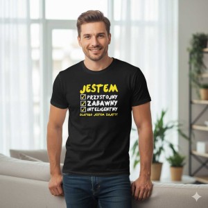 Męska koszulka - Jestem Przystojny 02 - dla chłopaka. Dostępne wszystkie rozmiary S, M, L, XL, XXL, XXXL, XXXXL. Zapraszamy do zakupu.