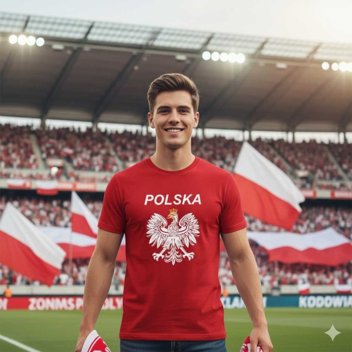 Męska koszulka - Polska 02. Dostępne wszystkie rozmiary S, M, L, XL, XXL, XXXL, XXXXL. Zapraszamy do zakupu.