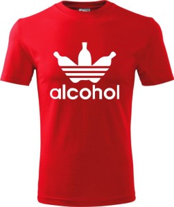 czerwona Męska koszulka - Alcohol, śmieszna i wyjątkowa. T-shirt jak znane logo ADIDAS. Dostępne wszystkie rozmiary S, M, L, XL, XXL, XXXL, XXXXL. Zapraszamy do zakupu.