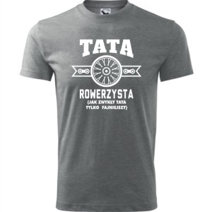 szara męska koszulka - tata rowerzysta (jak zwykły tata tylko fajniejszy).