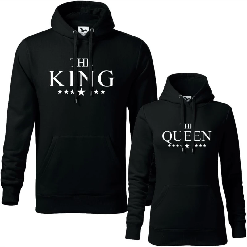 czarny zestaw bluz z kapturem damska i męska - the king, the queen.