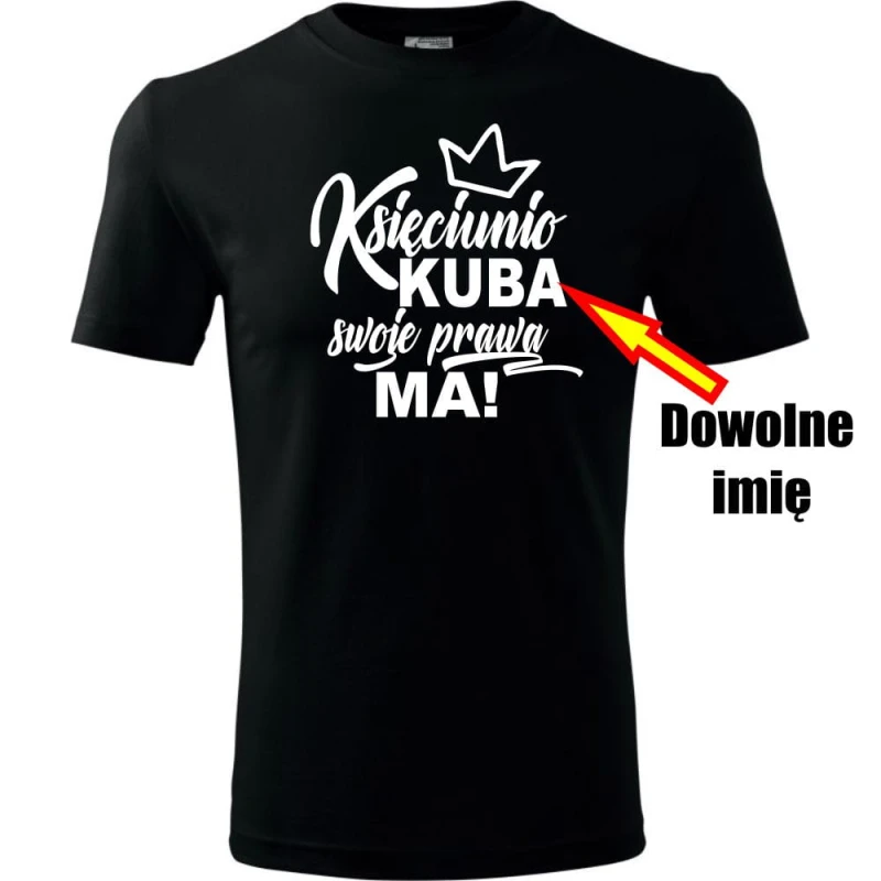Czarna Męska koszulka - Księciunio + dowolne imię -t-shirt na prezent.