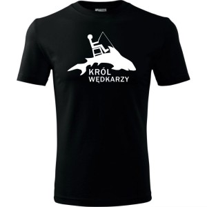 czarna Męska koszulka dla Wędkarza - Król wędkarzy - t-shirt wędkarski prezent na ryby.
