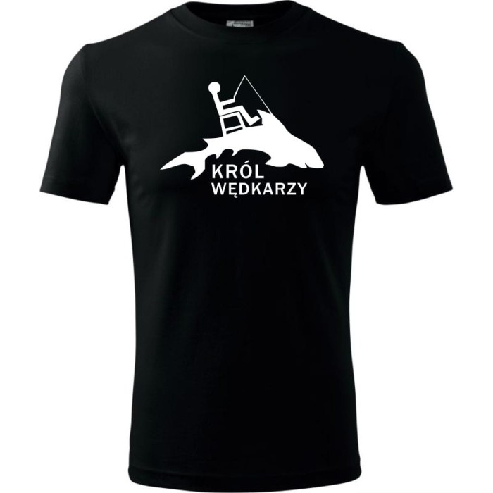 czarna Męska koszulka dla Wędkarza - Król wędkarzy - t-shirt wędkarski prezent na ryby.