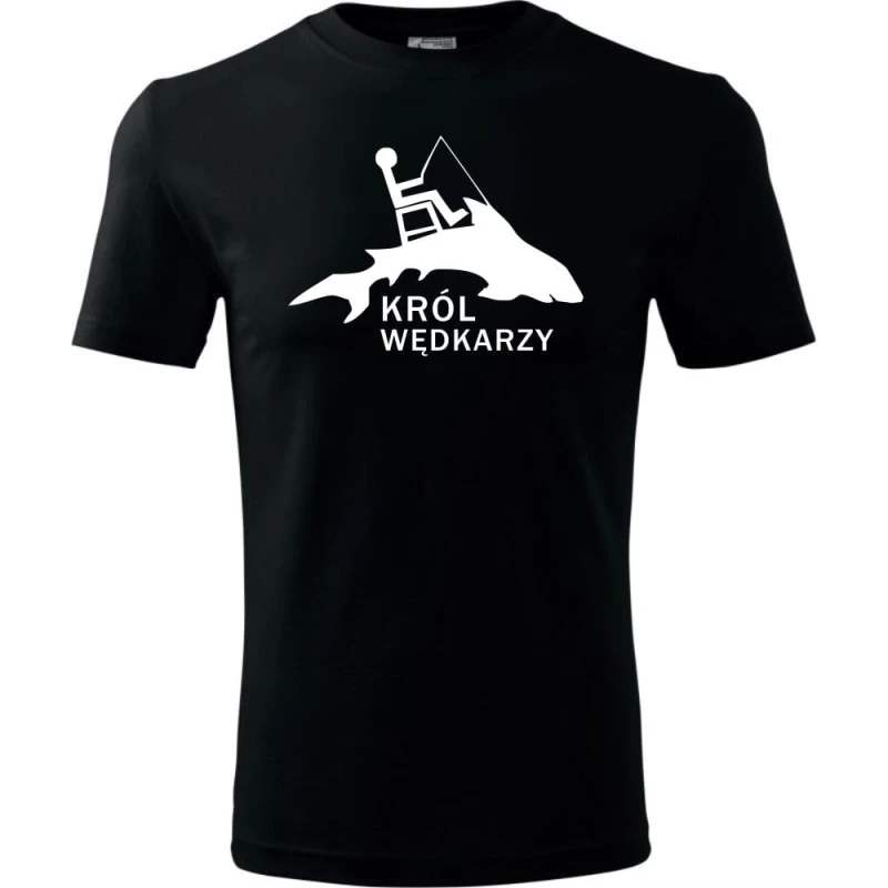 czarna Męska koszulka dla Wędkarza - Król wędkarzy - t-shirt wędkarski prezent na ryby.