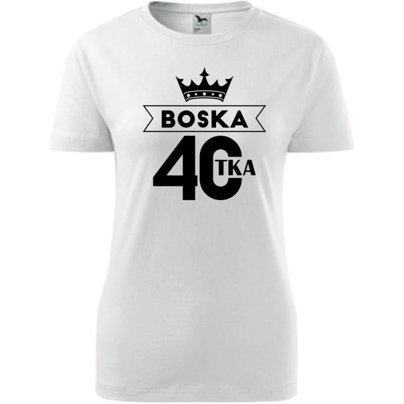 biała Damska koszulka taliowana - Boska 40 - na prezent urodziny.