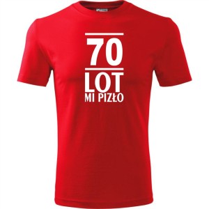czerwona Męska koszulka - 70 lot mi pizło - na prezent urodziny.