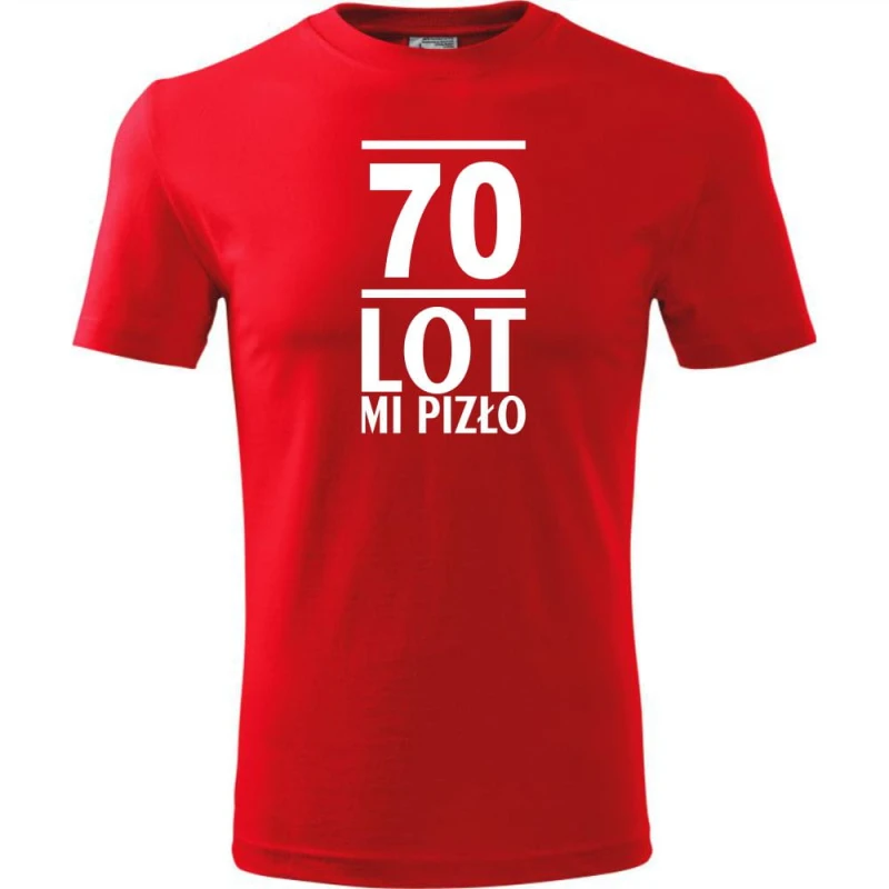 czerwona Męska koszulka - 70 lot mi pizło - na prezent urodziny.