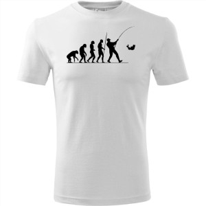 biała Męska koszulka dla Wędkarza - Ewolucja wędkarz - prezent najnowsza wersja t-shirt. Dostępne wszystkie rozmiary S, M, L, XL, XXL, XXXL, XXXXL. Zapraszamy do zakupu.