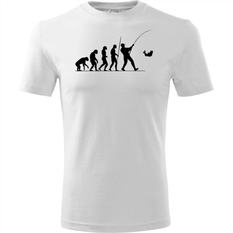 biała Męska koszulka dla Wędkarza - Ewolucja wędkarz - prezent najnowsza wersja t-shirt. Dostępne wszystkie rozmiary S, M, L, XL, XXL, XXXL, XXXXL. Zapraszamy do zakupu.