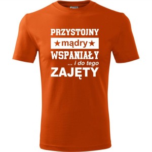 Pomarańczowa Męska koszulka - Przystojny, mądry, wspaniały - prezent dla chłopaka. Dostępne wszystkie rozmiary S, M, L, XL, XXL, XXXL, XXXXL. Zapraszamy do zakupu.
