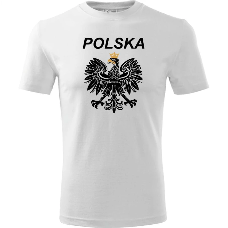 Biała Czerwona Męska koszulka - Polska 02 z orłem. Dostępne wszystkie rozmiary S, M, L, XL, XXL, XXXL, XXXXL. Zapraszamy do zakupu.