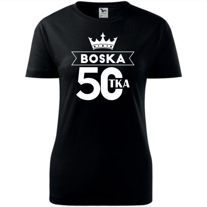 czarna Damska koszulka - Boska 50 koszulka dla niej na urodziny boskie.