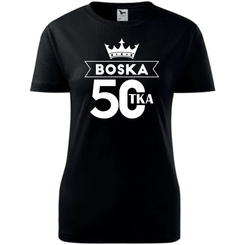 czarna Damska koszulka - Boska 50 koszulka dla niej na urodziny boskie.