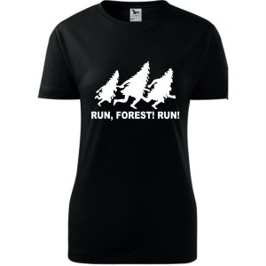 Czarna Damska koszulka taliowana dla Biegaczki - Bieg 02 run forest run.