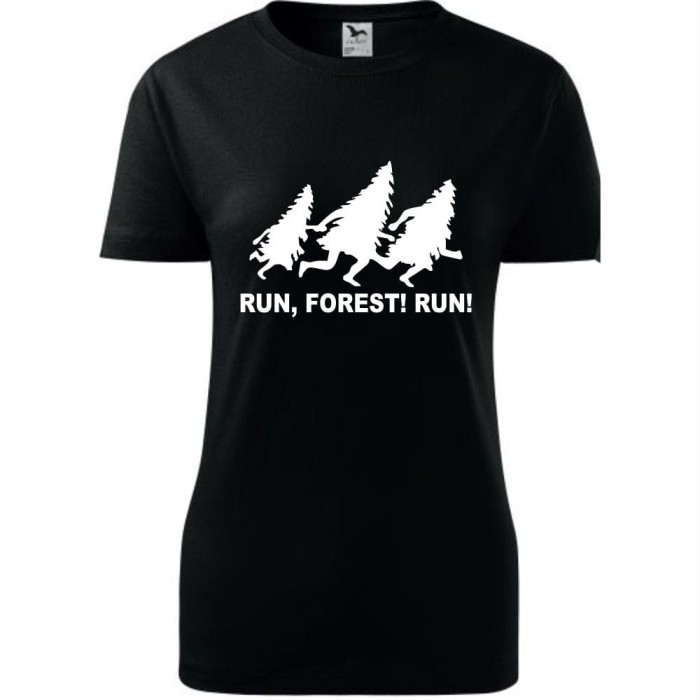 Czarna Damska koszulka taliowana dla Biegaczki - Bieg 02 run forest run.