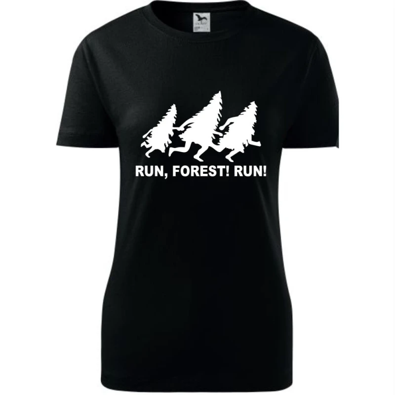 Czarna Damska koszulka taliowana dla Biegaczki - Bieg 02 run forest run.