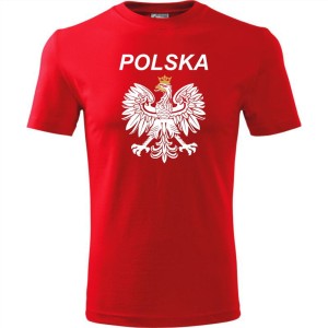 Czerwona Męska koszulka - Polska 02 z orłem. Dostępne wszystkie rozmiary S, M, L, XL, XXL, XXXL, XXXXL. Zapraszamy do zakupu.