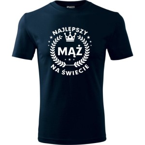 Granatowa Męska koszulka - Najlepszy mąż na świecie 05. Prezent dla męża na każdą okazję od S-4XL