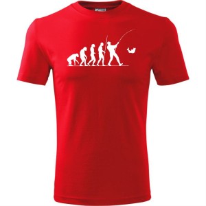 czerwona Męska koszulka dla Wędkarza - Ewolucja wędkarz - prezent najnowsza wersja t-shirt. Dostępne wszystkie rozmiary S, M, L, XL, XXL, XXXL, XXXXL. Zapraszamy do zakupu.