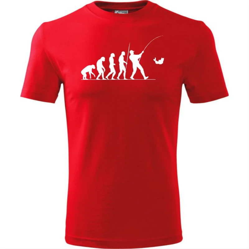 czerwona Męska koszulka dla Wędkarza - Ewolucja wędkarz - prezent najnowsza wersja t-shirt. Dostępne wszystkie rozmiary S, M, L, XL, XXL, XXXL, XXXXL. Zapraszamy do zakupu.