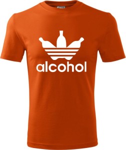 pomarańczowa Męska koszulka - Alcohol, śmieszna i wyjątkowa. T-shirt jak znane logo ADIDAS. Dostępne wszystkie rozmiary S, M, L, XL, XXL, XXXL, XXXXL. Zapraszamy do zakupu.