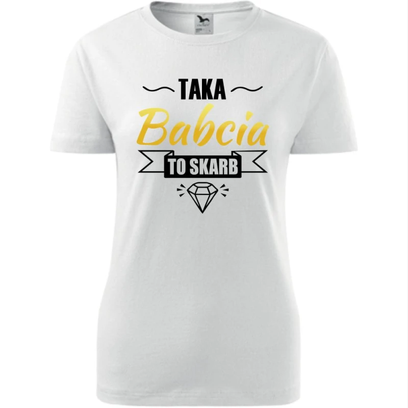 biała Damska koszulka - Taka babcia to skarb - t-shirt na prezent urodziny dla babci dzień babci.