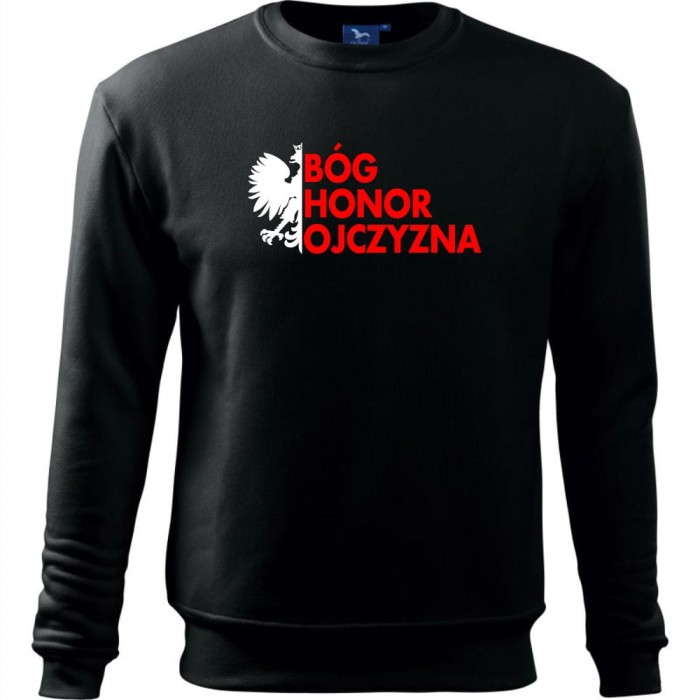 Czarna Męska bluza klasyczna - Bóg Honor Ojczyzna.
