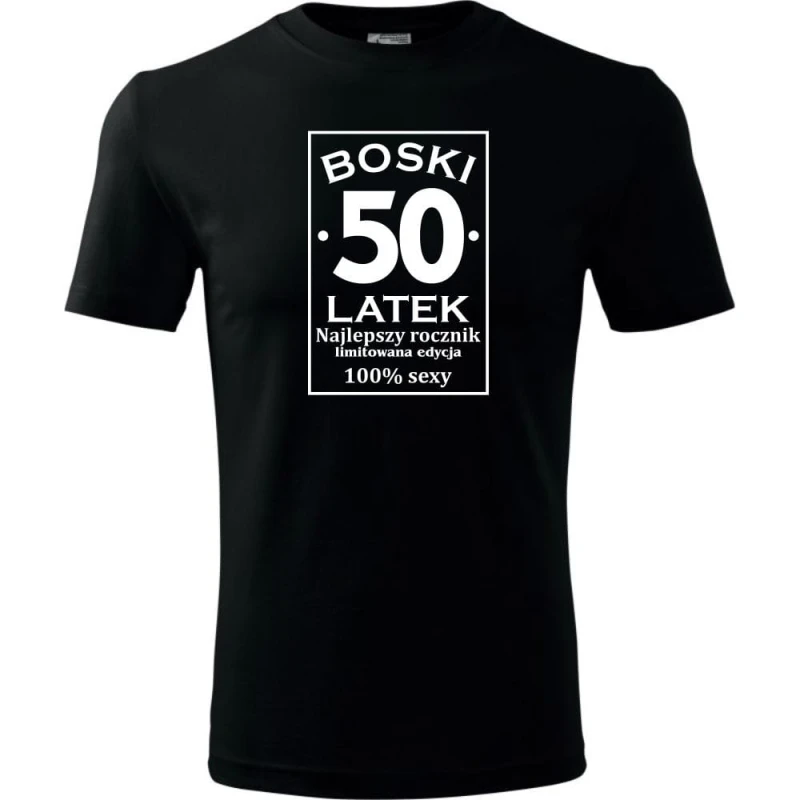 czarna Męska koszulka - boski 50 prezent na urodziny dla niego.