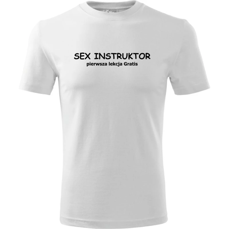 biała Męska koszulka - Sex instruktor pierwsze lekcja gratis.