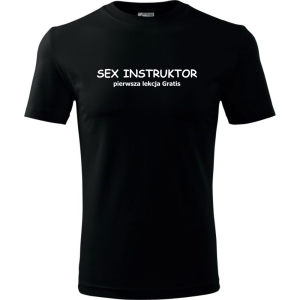 czarna Męska koszulka - Sex instruktor pierwsze lekcja gratis.