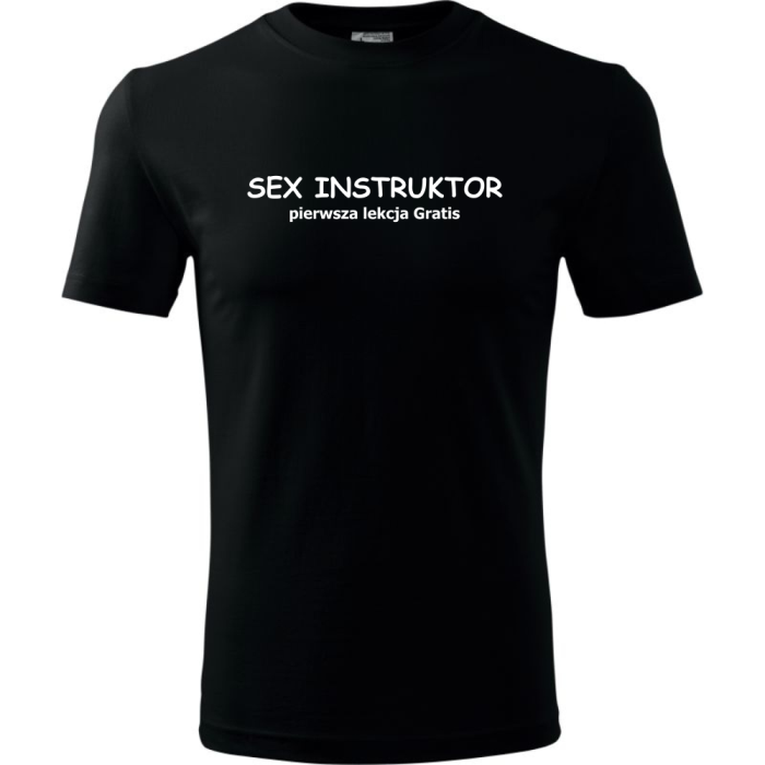 czarna Męska koszulka - Sex instruktor pierwsze lekcja gratis.
