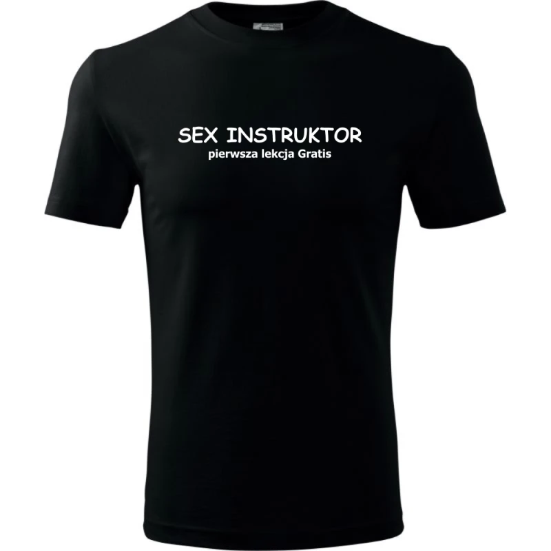 czarna Męska koszulka - Sex instruktor pierwsze lekcja gratis.