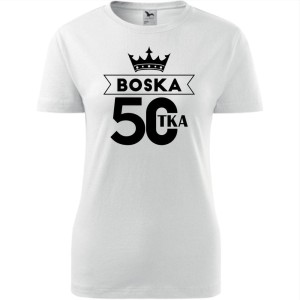 biała Damska koszulka - Boska 50 koszulka dla niej na urodziny boskie.