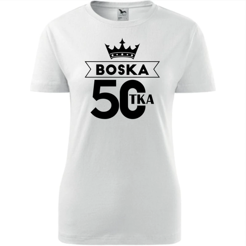 biała Damska koszulka - Boska 50 koszulka dla niej na urodziny boskie.