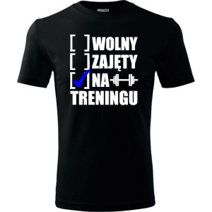 czarna Męska koszulka Sportowa - Wolny zajęty na treningu.