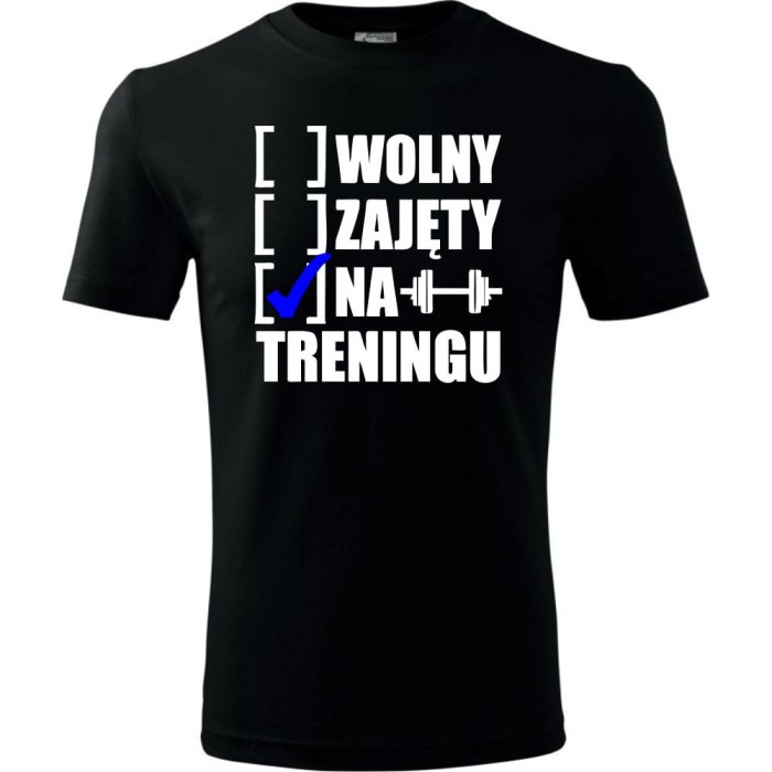 czarna Męska koszulka Sportowa - Wolny zajęty na treningu.