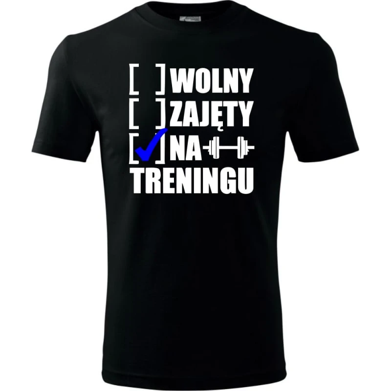 czarna Męska koszulka Sportowa - Wolny zajęty na treningu.