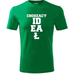Zielona Męska koszulka - Chodzący ideał - prezent dla chłopaka. Dostępne wszystkie rozmiary S, M, L, XL, XXL, XXXL, XXXXL. Zapraszamy do zakupu.