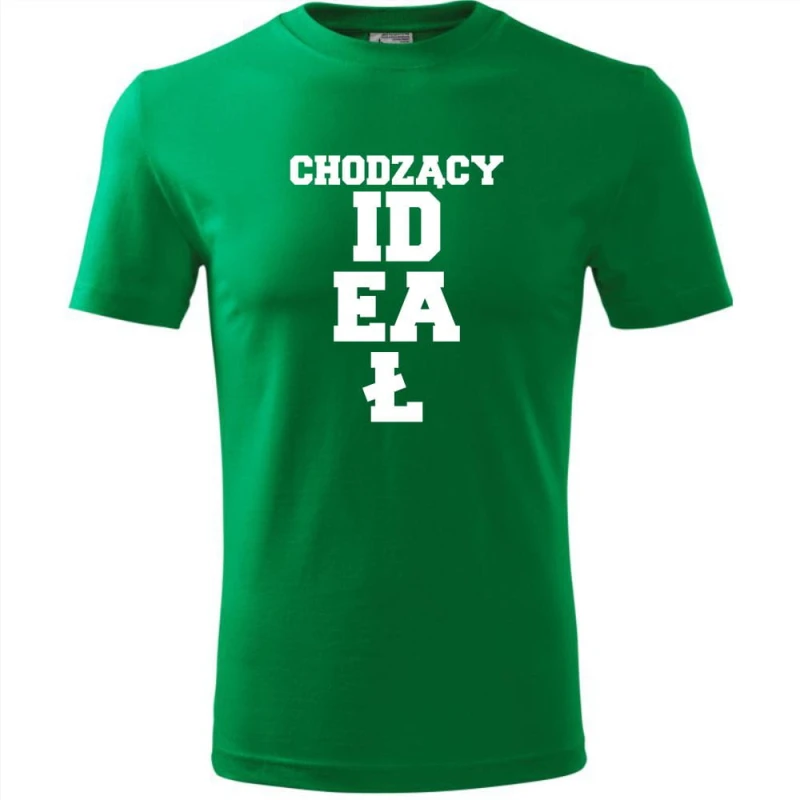 Zielona Męska koszulka - Chodzący ideał - prezent dla chłopaka. Dostępne wszystkie rozmiary S, M, L, XL, XXL, XXXL, XXXXL. Zapraszamy do zakupu.