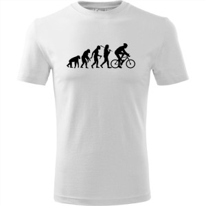 Biała Męska koszulka dla Rowerzysty - Ewolucja rower - t-shirt prezent. Dostępne wszystkie rozmiary S, M, L, XL, XXL, XXXL, XXXXL. Zapraszamy do zakupu.
