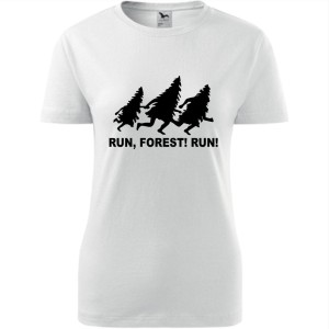 Biała Damska koszulka taliowana dla Biegaczki - Bieg 02 run forest run.