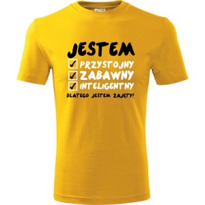 Żółta Męska koszulka - Jestem Przystojny 02 - dla chłopaka. Dostępne wszystkie rozmiary S, M, L, XL, XXL, XXXL, XXXXL. Zapraszamy do zakupu.